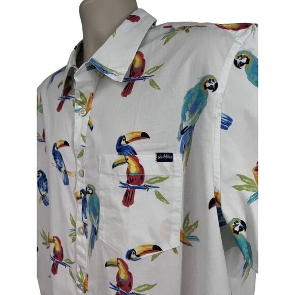 Chubbies Mens White Hawaiian Aloha Toucan Bird Button Up Shirt XL Pocket Cotton - Picture 4 of 7
